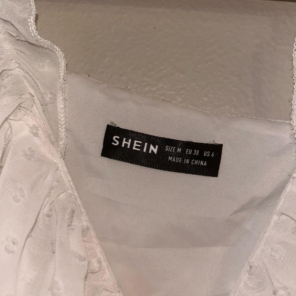 SHEIN White Swiss Dot Peasant Crop Top - Picture 6 of 7